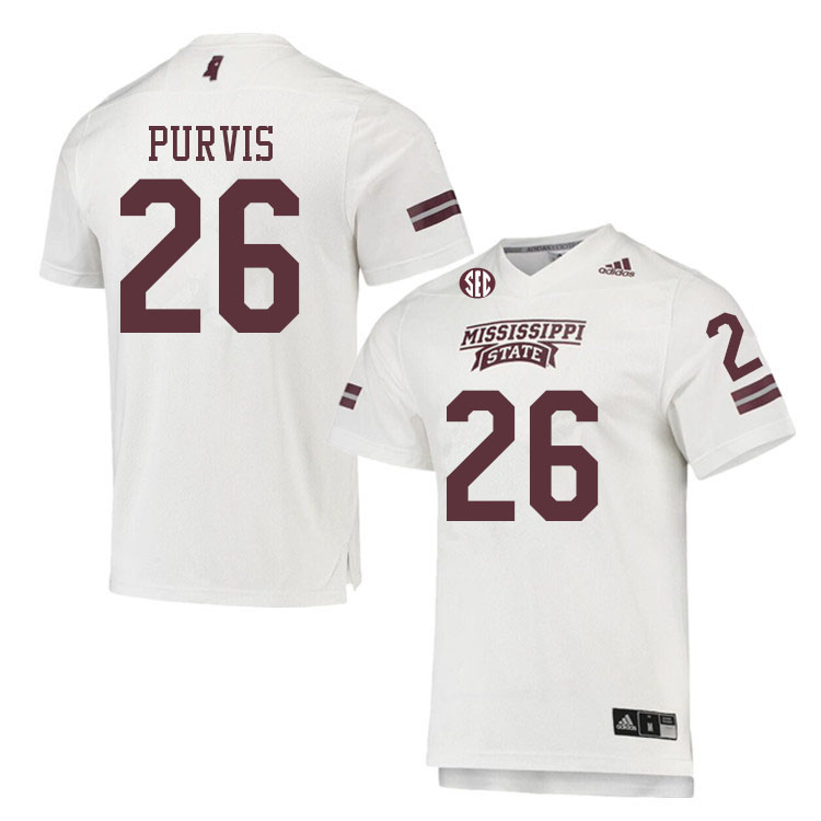 Men #26 J.P. Purvis Mississippi State Bulldogs College Football Jerseys Sale-White